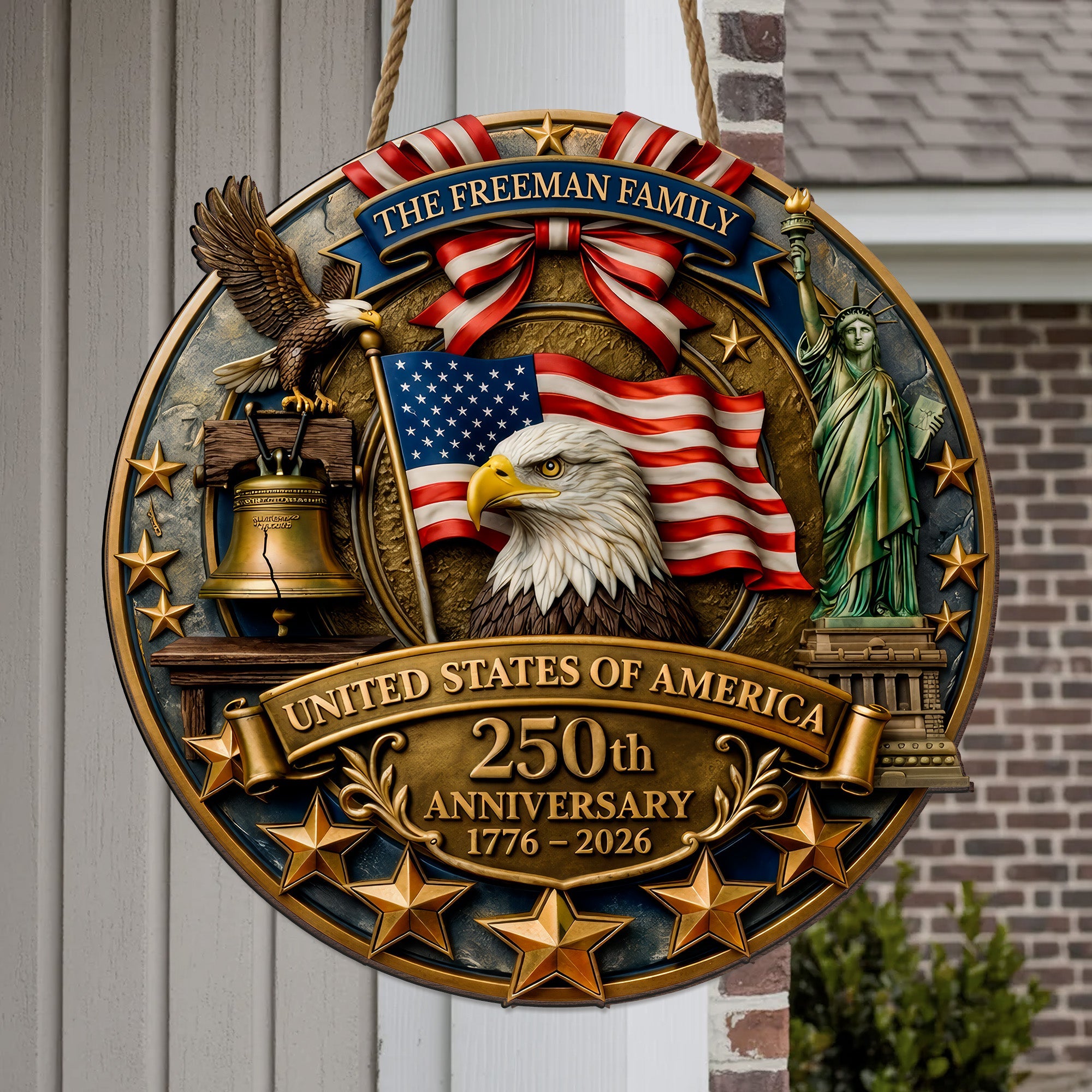 Custom Family Patriotic Door Decor – America 250th Anniversary Edition