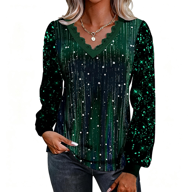 Women’s Casual Vintage Sequin V-Neck Blouse