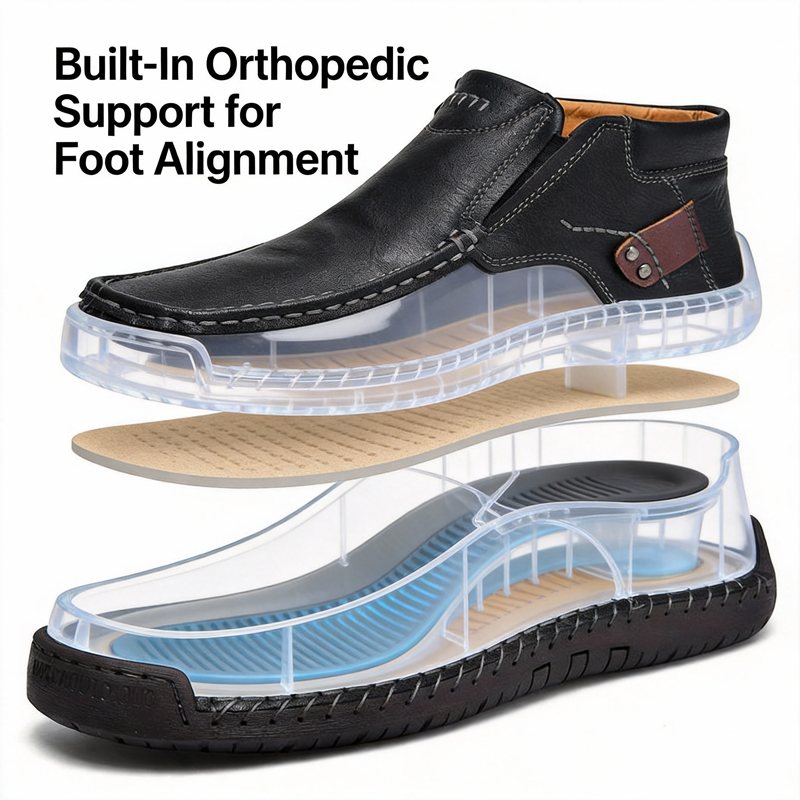 ⏰LAST DAY-60% OFF🛒Men’s Outdoor Casual Leather Boots – First Layer Cowhide, Wide Toe, Arch Support, Zipper & Slip-On, Comfortable for Walking & Driving