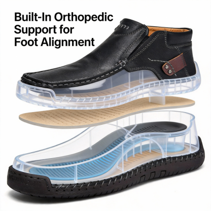 ⏰LAST DAY-60% OFF🛒Men’s Outdoor Casual Leather Boots – First Layer Cowhide, Wide Toe, Arch Support, Zipper & Slip-On, Comfortable for Walking & Driving