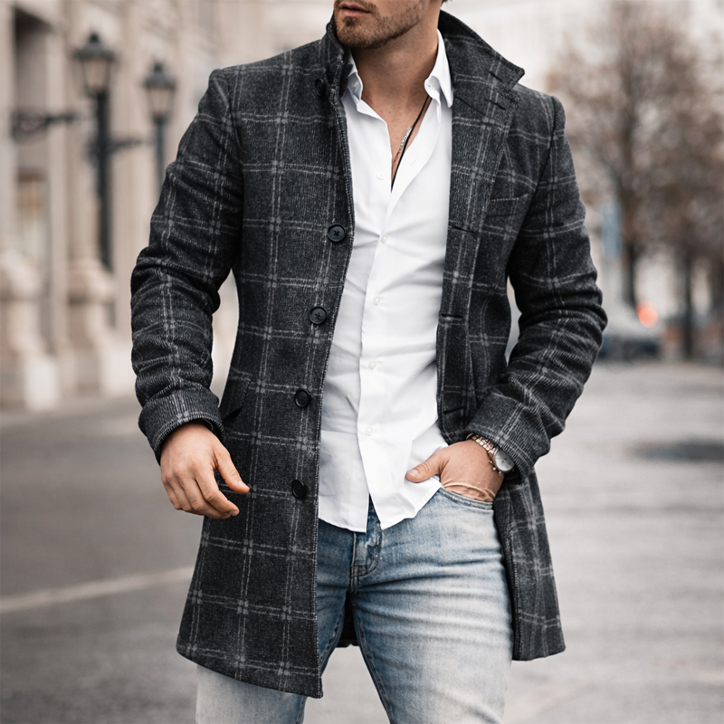 ⏰Promotion 50% OFF -Men’s Slim Fit Plaid Stand Collar Coat