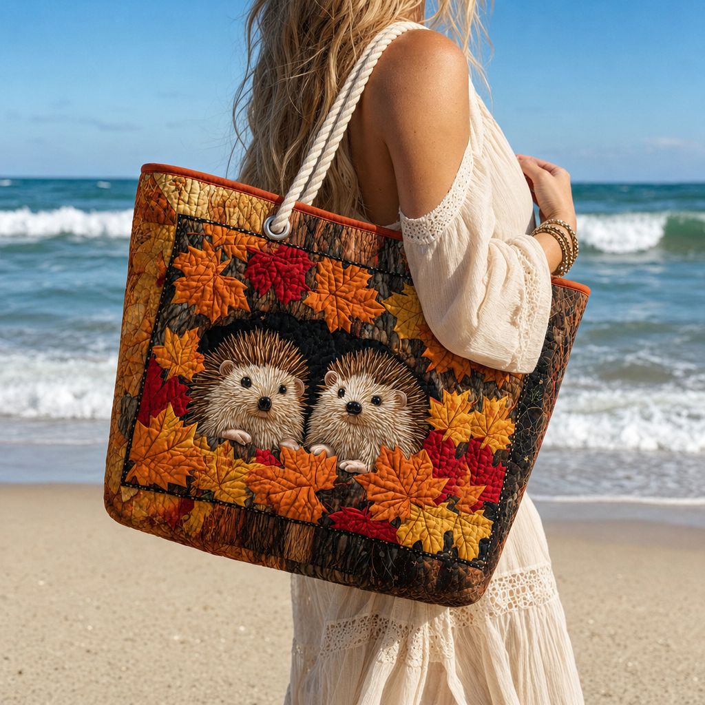 Autumn Hedgehog Quilted Beach Bag GFTOQA1536