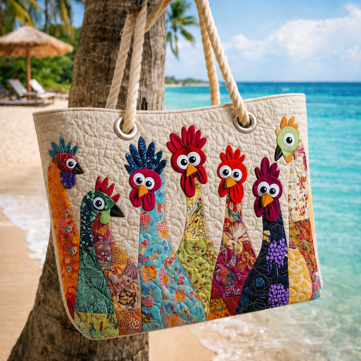 Colorful Rooster Quilted Beach Bag GFTOQA1531