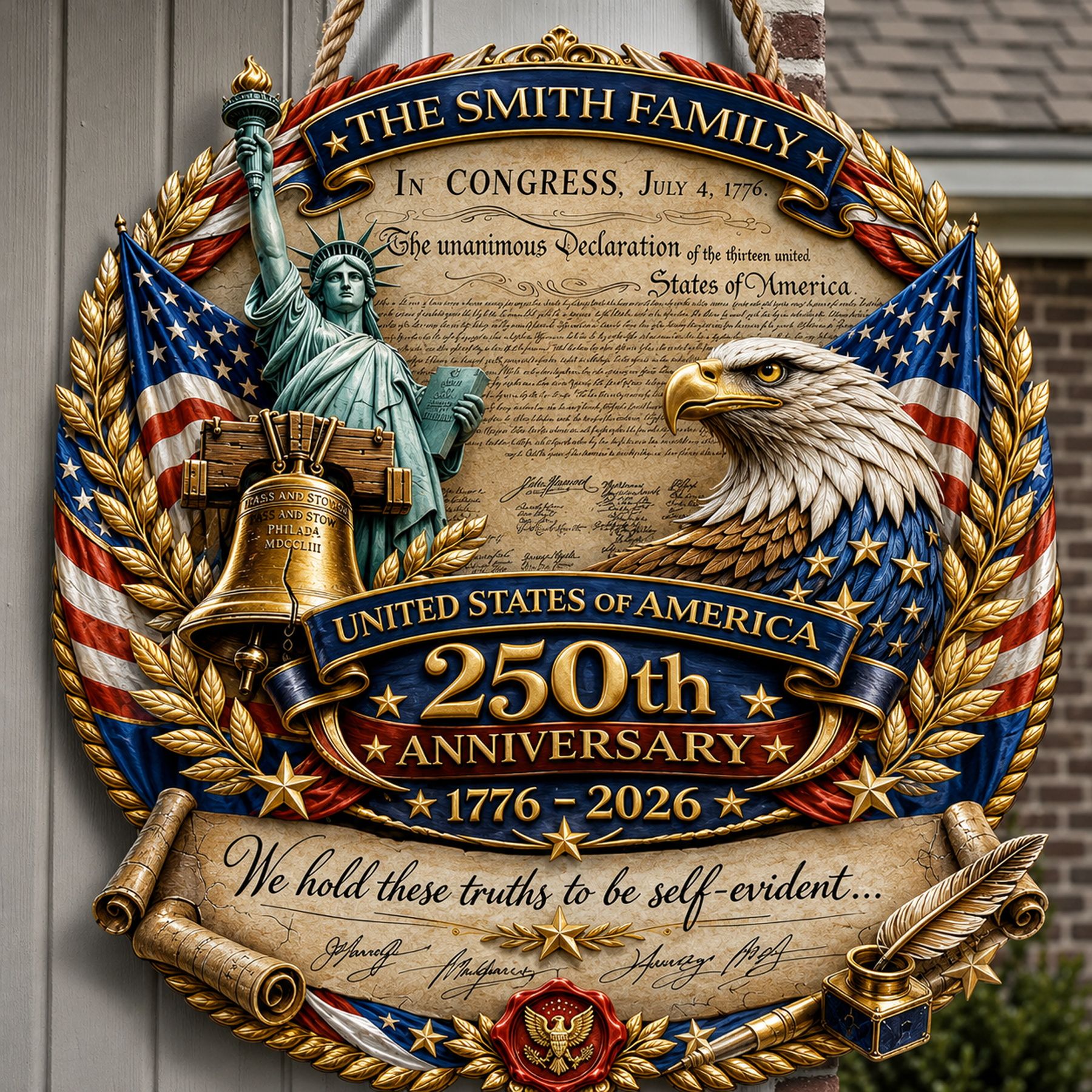 Custom Family Patriotic Door Decor – America 250th Anniversary Edition