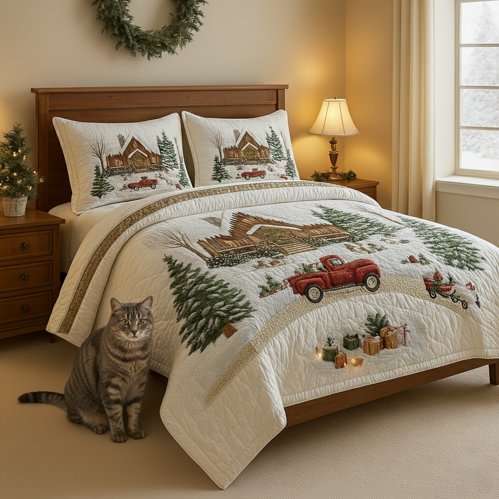 Peaceful Snow Cabin 3-Piece Quilted Bedding Set GFTOHD705