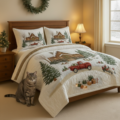 Peaceful Snow Cabin 3-Piece Quilted Bedding Set GFTOHD705