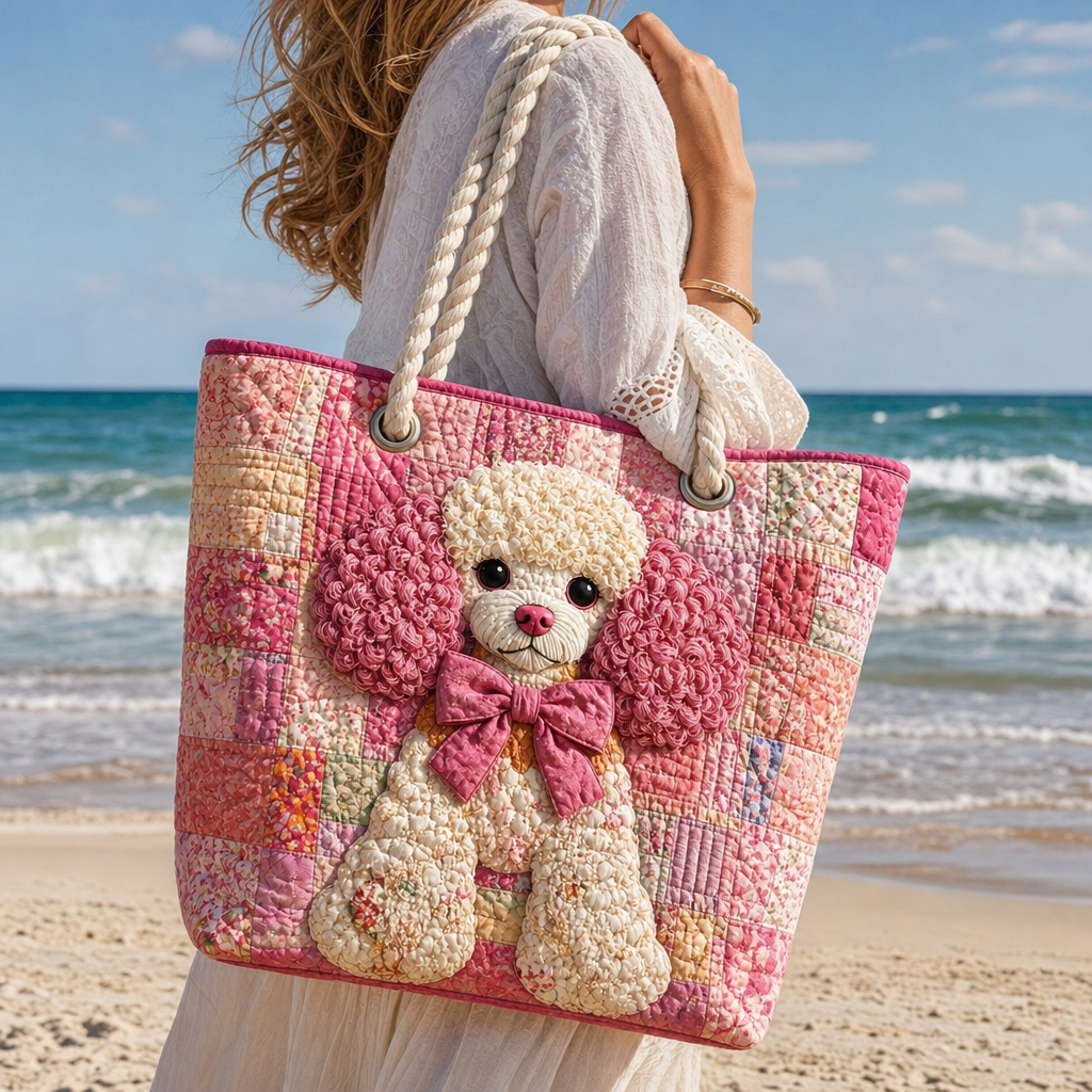 Pink Poodle Quilted Beach Bag GFTOQA1539
