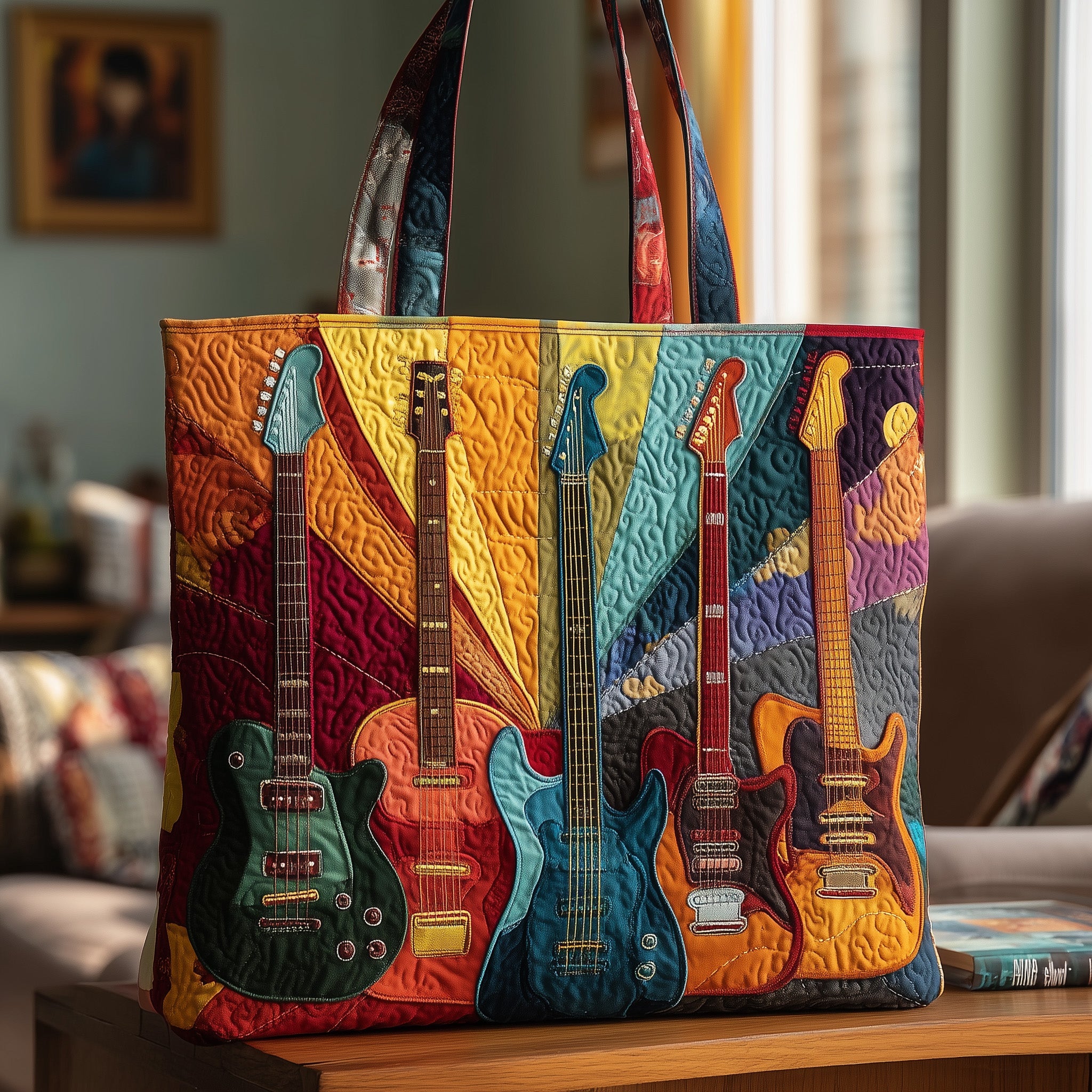 Sunburst Guitar Quilted Tote Bag GFTOTP9420