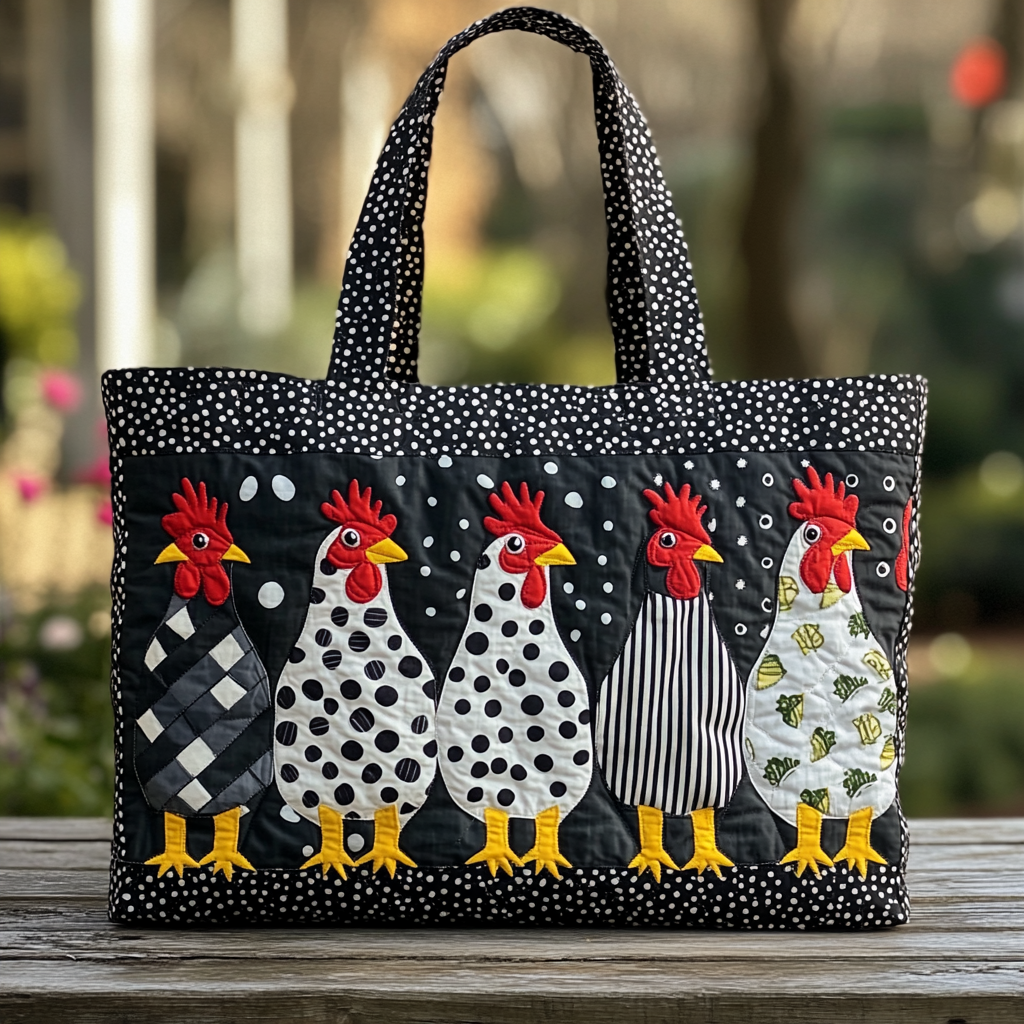 Chicken Parade Quilted Tote Bag