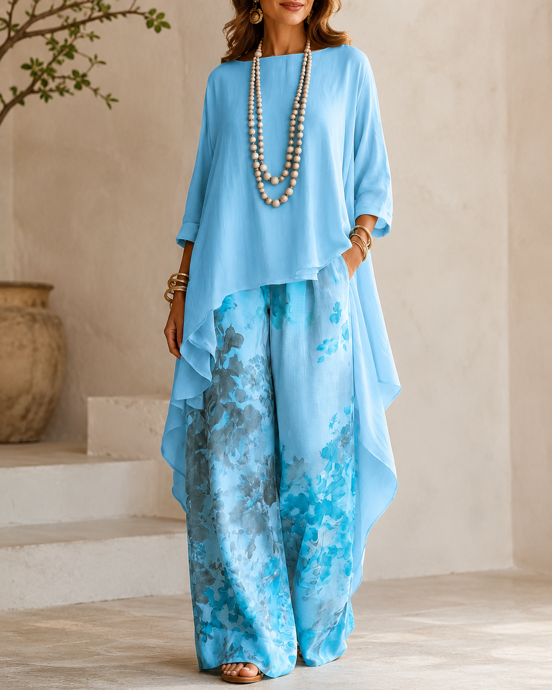 🎉Anniversary Offer 50% OFF— Elegant Artistic Floral Print Two-piece Set