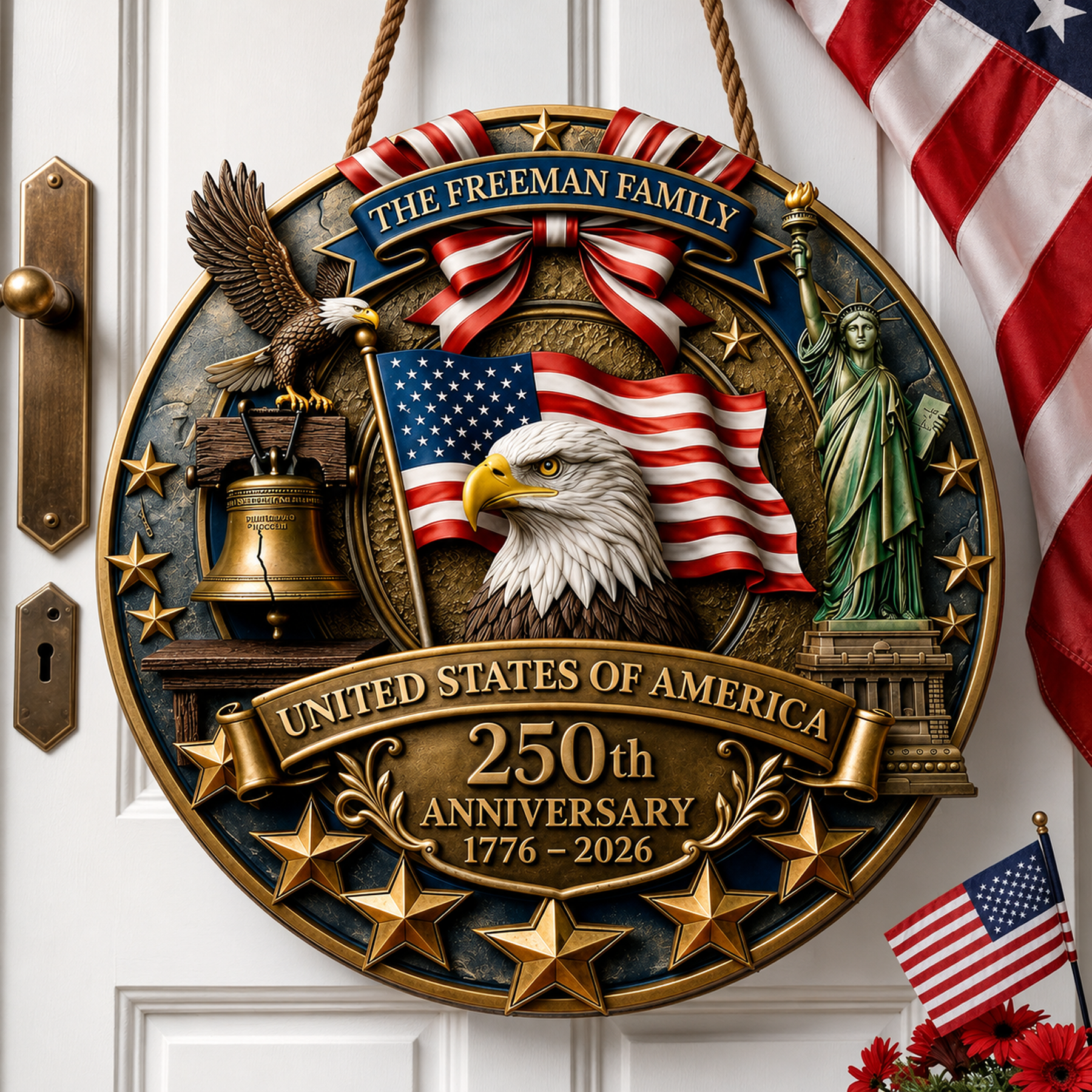 Custom Family Patriotic Door Decor – America 250th Anniversary Edition