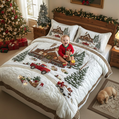 Peaceful Snow Cabin 3-Piece Quilted Bedding Set GFTOHD705