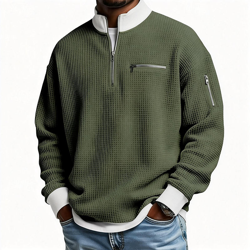 ⏰Promotion 50% OFFMen’s Casual Solid Color Waffle Half-Zip Sweatshirt