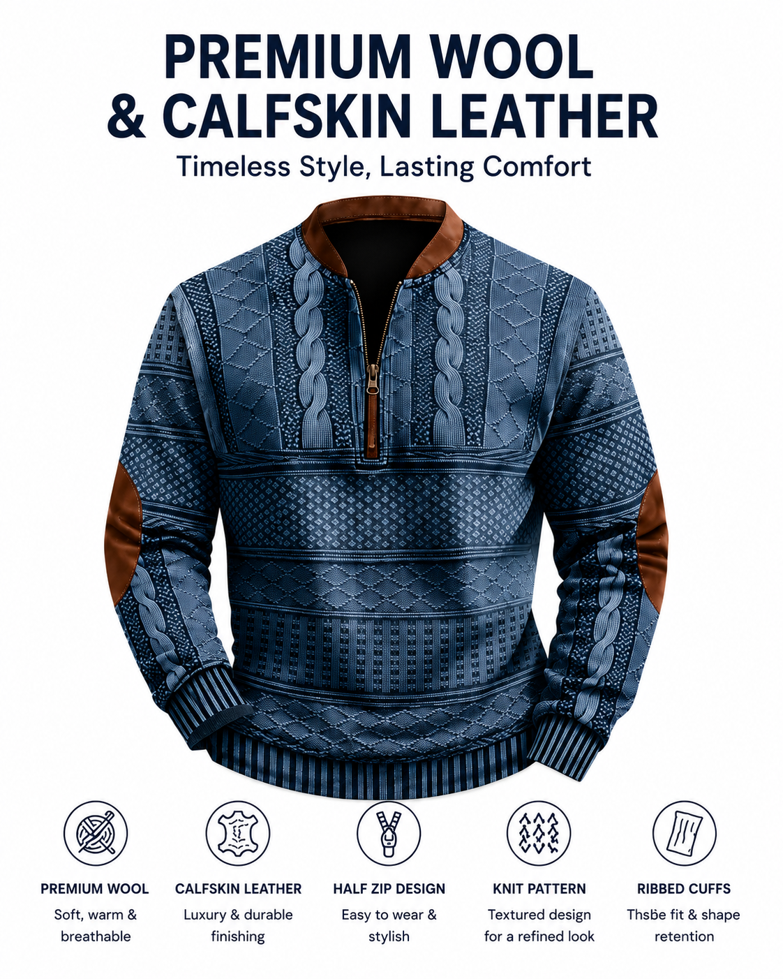 ⏰Promotion 50% OFF -Men’s Vintage Western Wool Zip Pullover