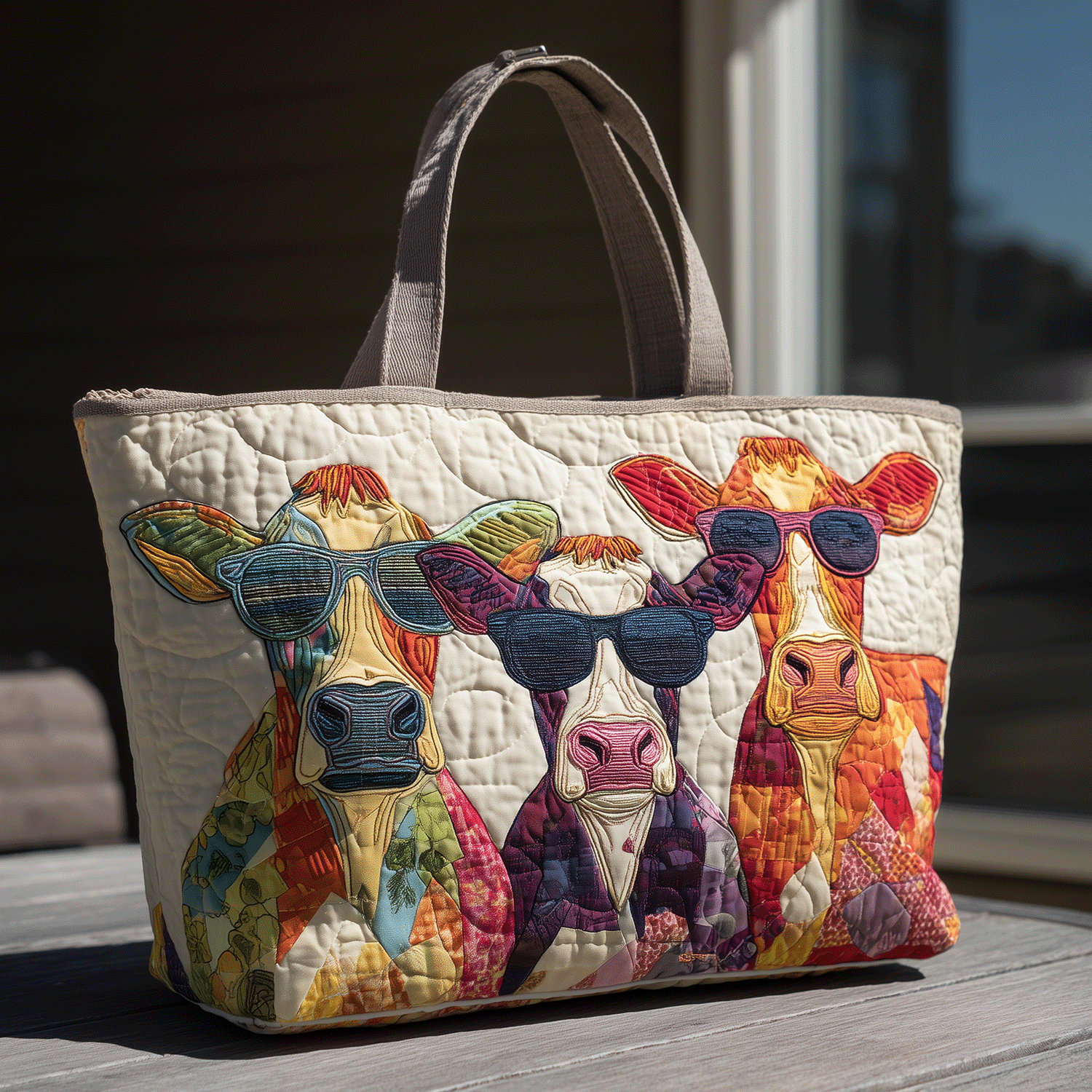 Funky Cows Quilted Tote Bag
