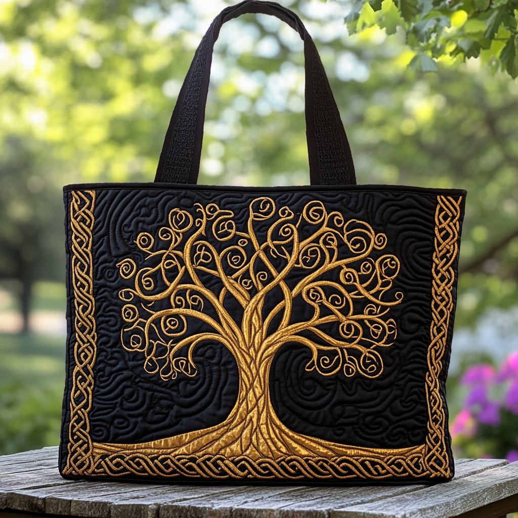 Golden Leaves Quilted Tote Bag
