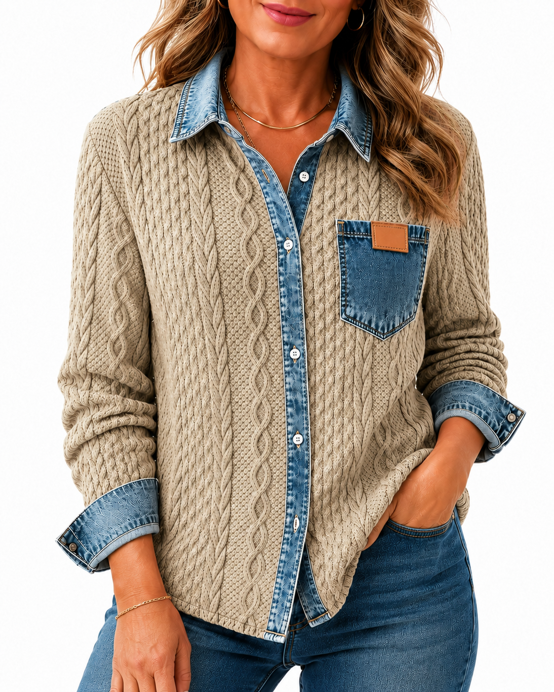 🎄Clearance Sale🔥 Women's Retro Knitted Denim Shirt