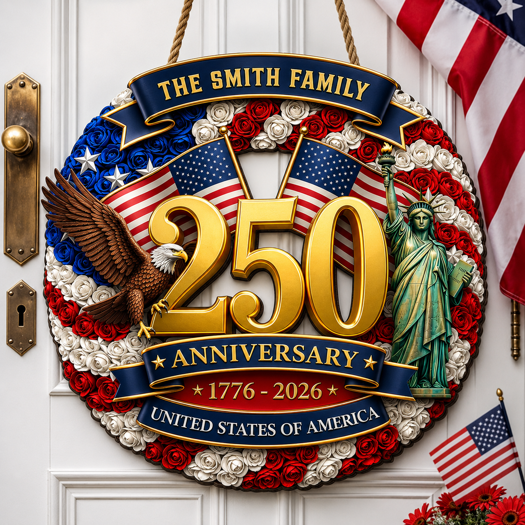 Custom Family Patriotic Door Decor – America 250th Anniversary Edition