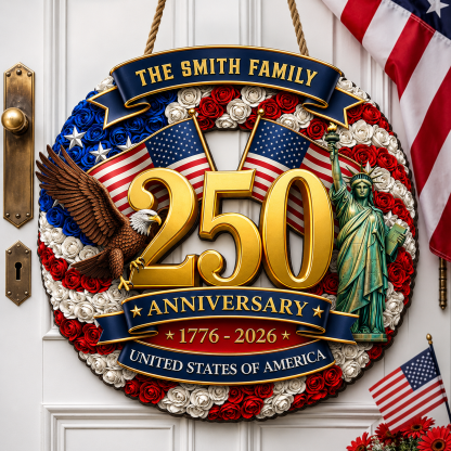 Custom Family Patriotic Door Decor – America 250th Anniversary Edition