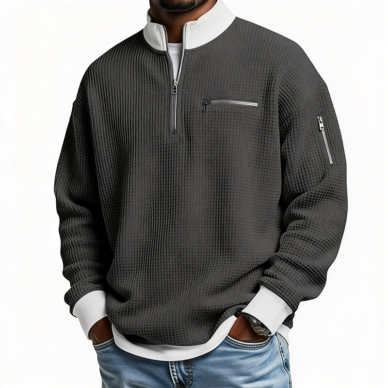 ⏰Promotion 50% OFFMen’s Casual Solid Color Waffle Half-Zip Sweatshirt