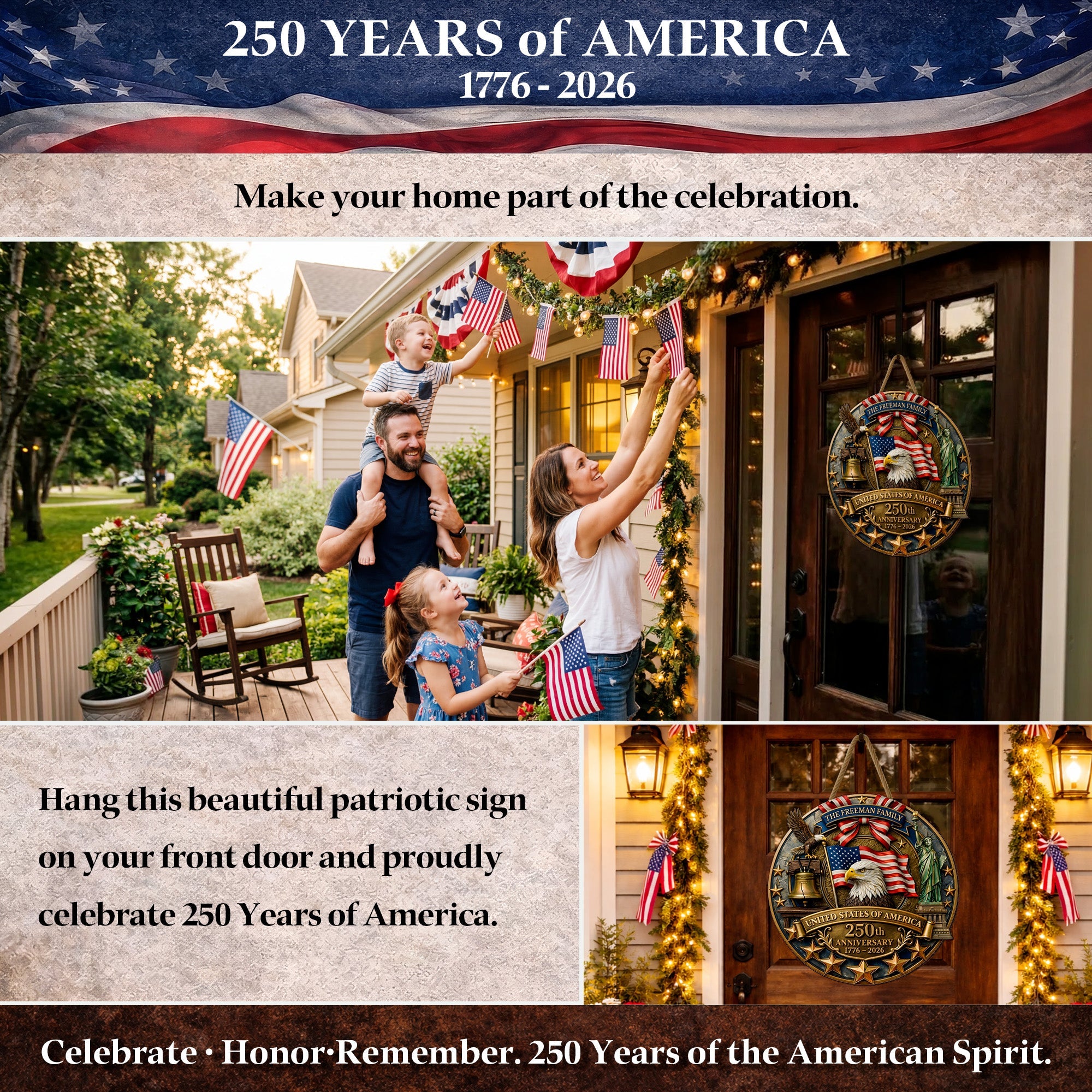 Custom Family Patriotic Door Decor – America 250th Anniversary Edition