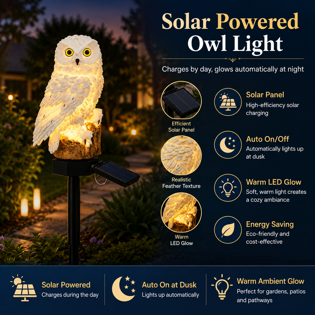 Waterproof Solar Owl Light – LED Pathway Light for Lawn, Garden & Outdoor Decor