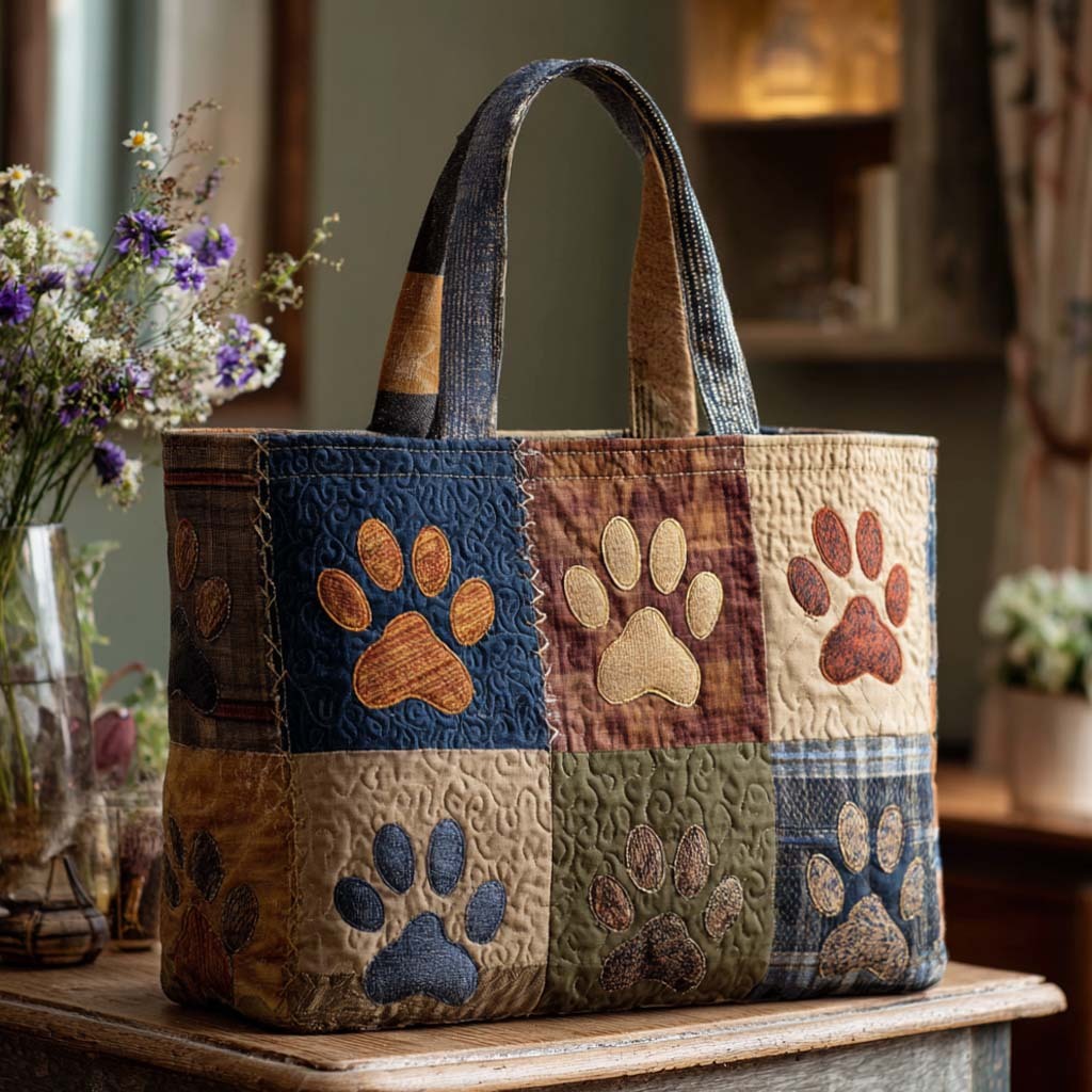 Classic Paw Prints Quilted Tote Bag