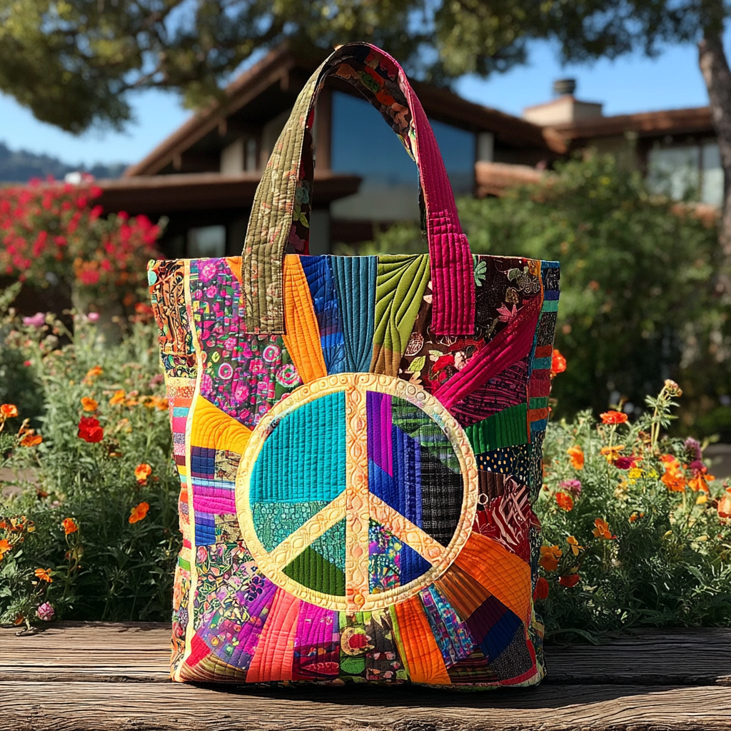 Groovy Peace Quilted Tote Bag