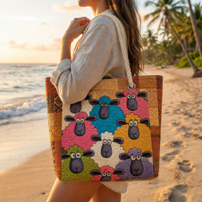 Colorful Sheep Flock Quilted Beach Bag GFTOQA1566