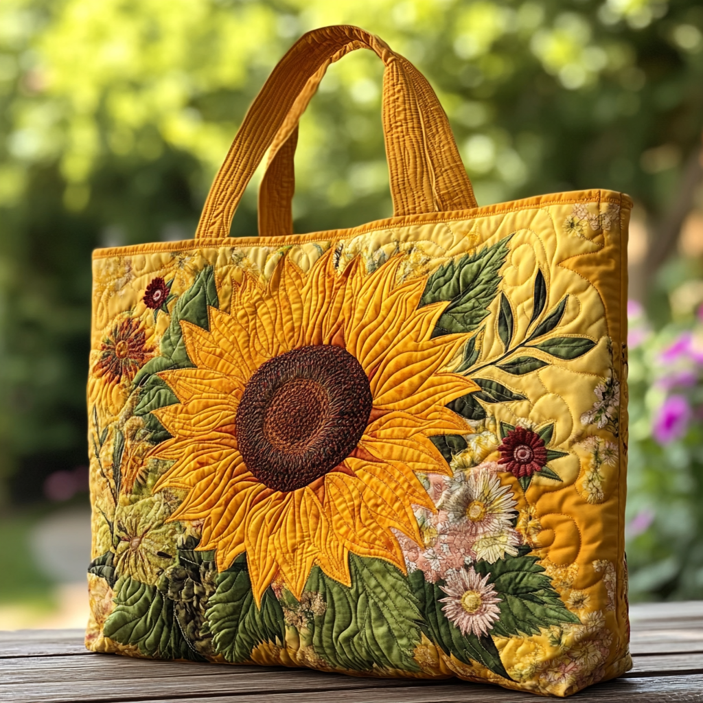 Sunflower Shine Quilted Tote Bag