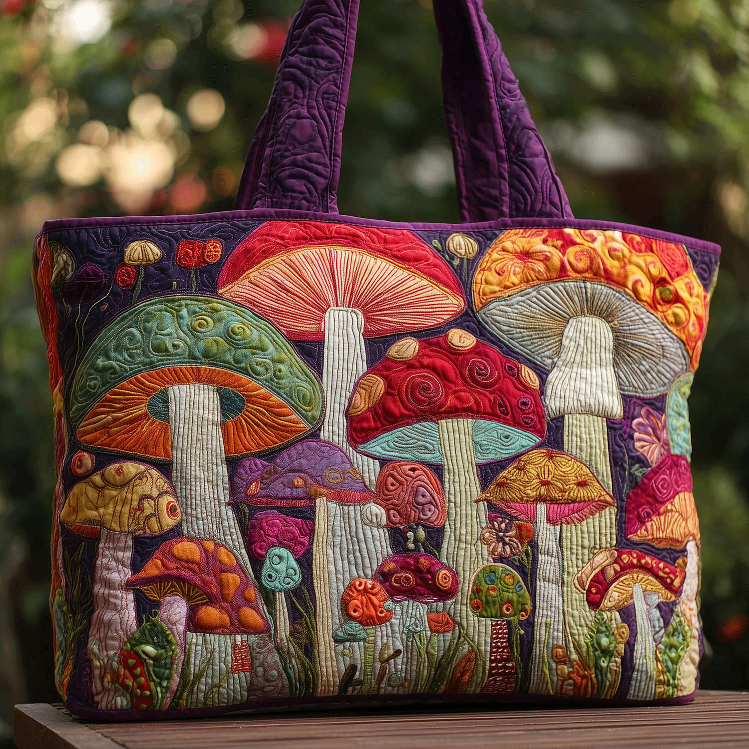 Mushroom Magic Quilted Tote  Bag
