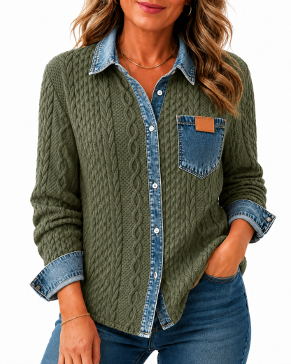 🎄Clearance Sale🔥 Women's Retro Knitted Denim Shirt