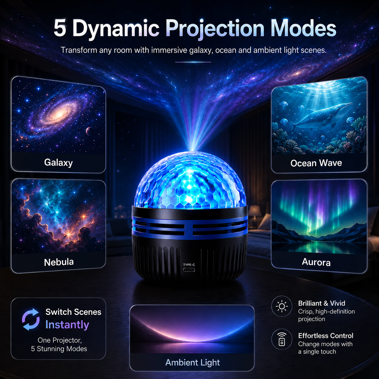 🌌5DMini Galaxy Star Projector✨