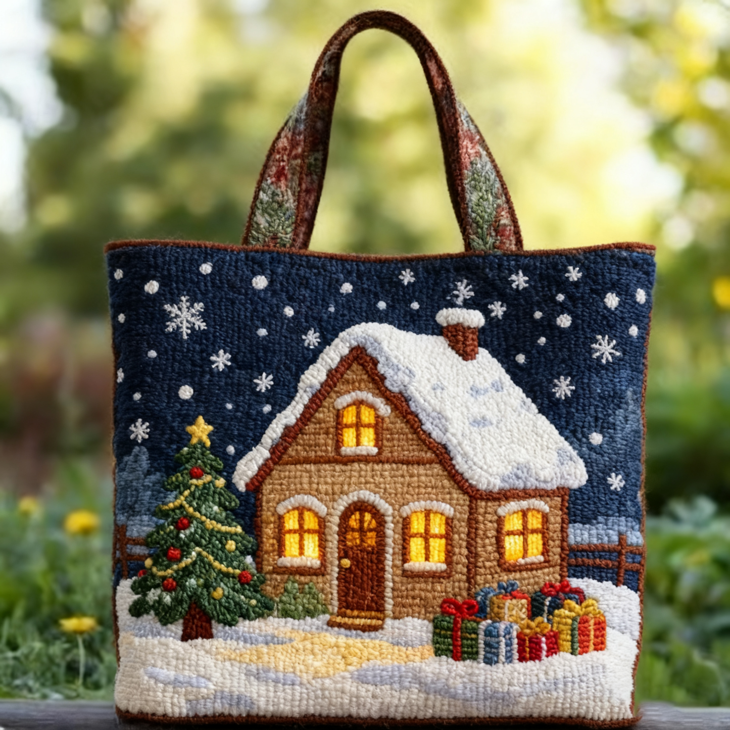 🎄 Festive Christmas Stocking Embroidered Tote Bag – Cozy Holiday Carryall 🎁