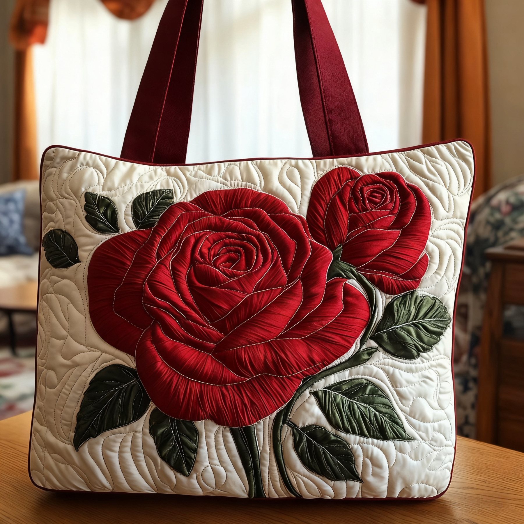 Big Rose Series Quilted Tote Bag