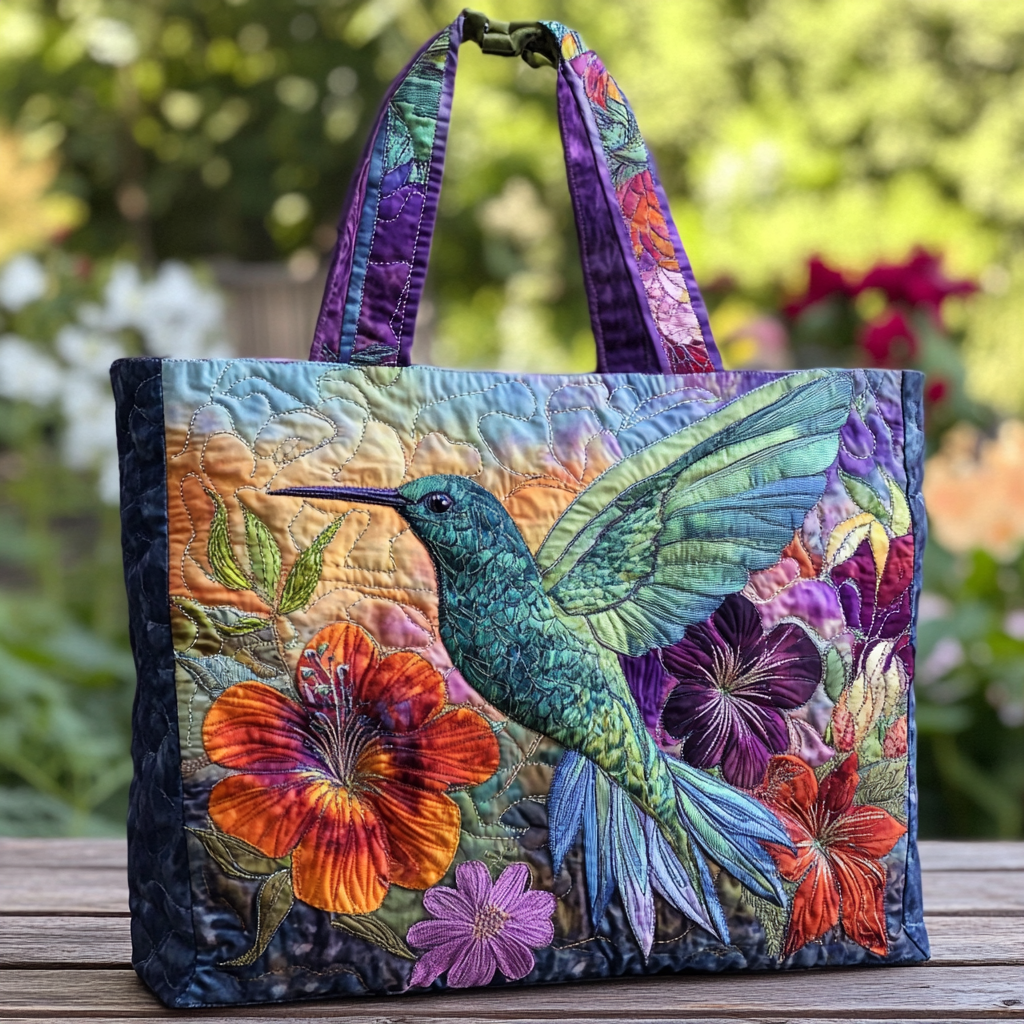 Hummingbird Charm Quilted Tote Bag