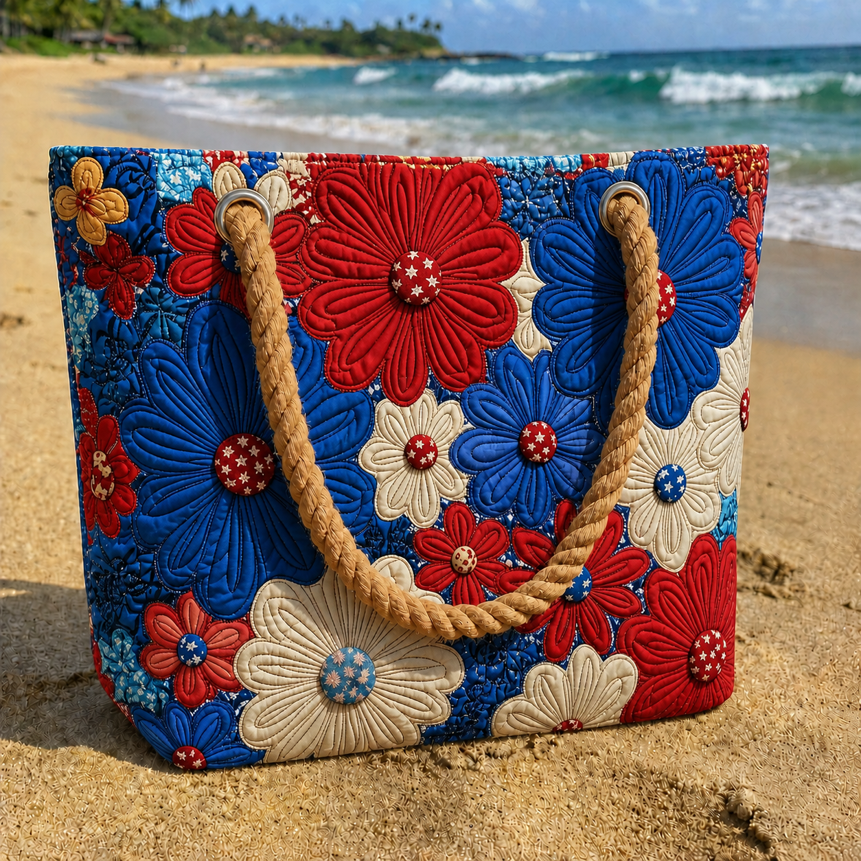 Americana Daisy Bloom Quilted Beach Bag GFTOQA1569
