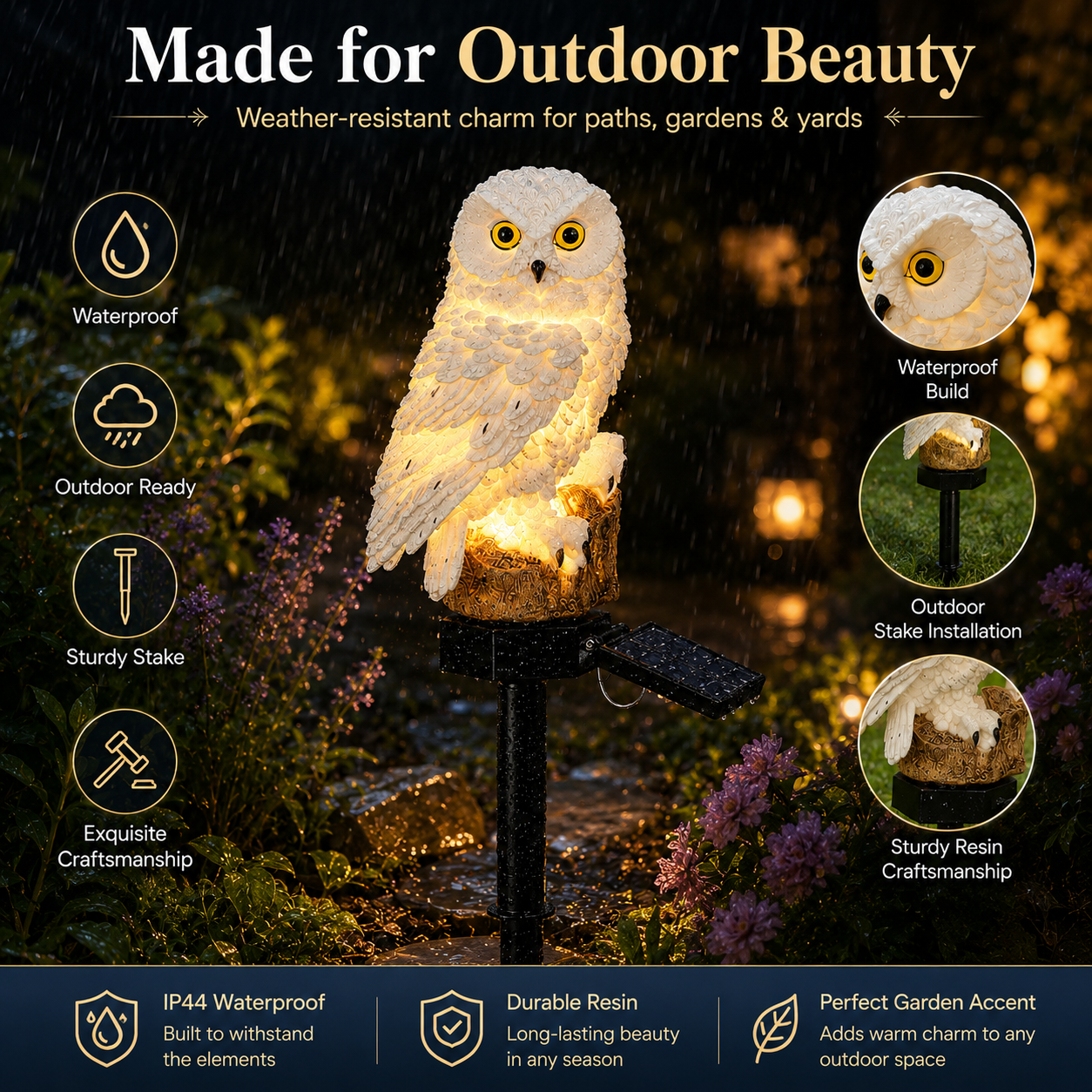 Waterproof Solar Owl Light – LED Pathway Light for Lawn, Garden & Outdoor Decor