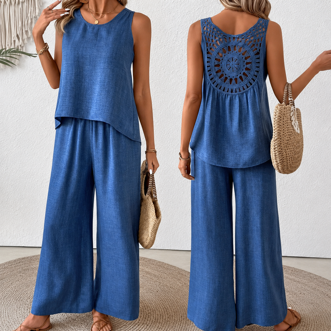 💗Promotion 50% OFF -Women’s Linen-Cotton Crochet Back Two-Piece Set