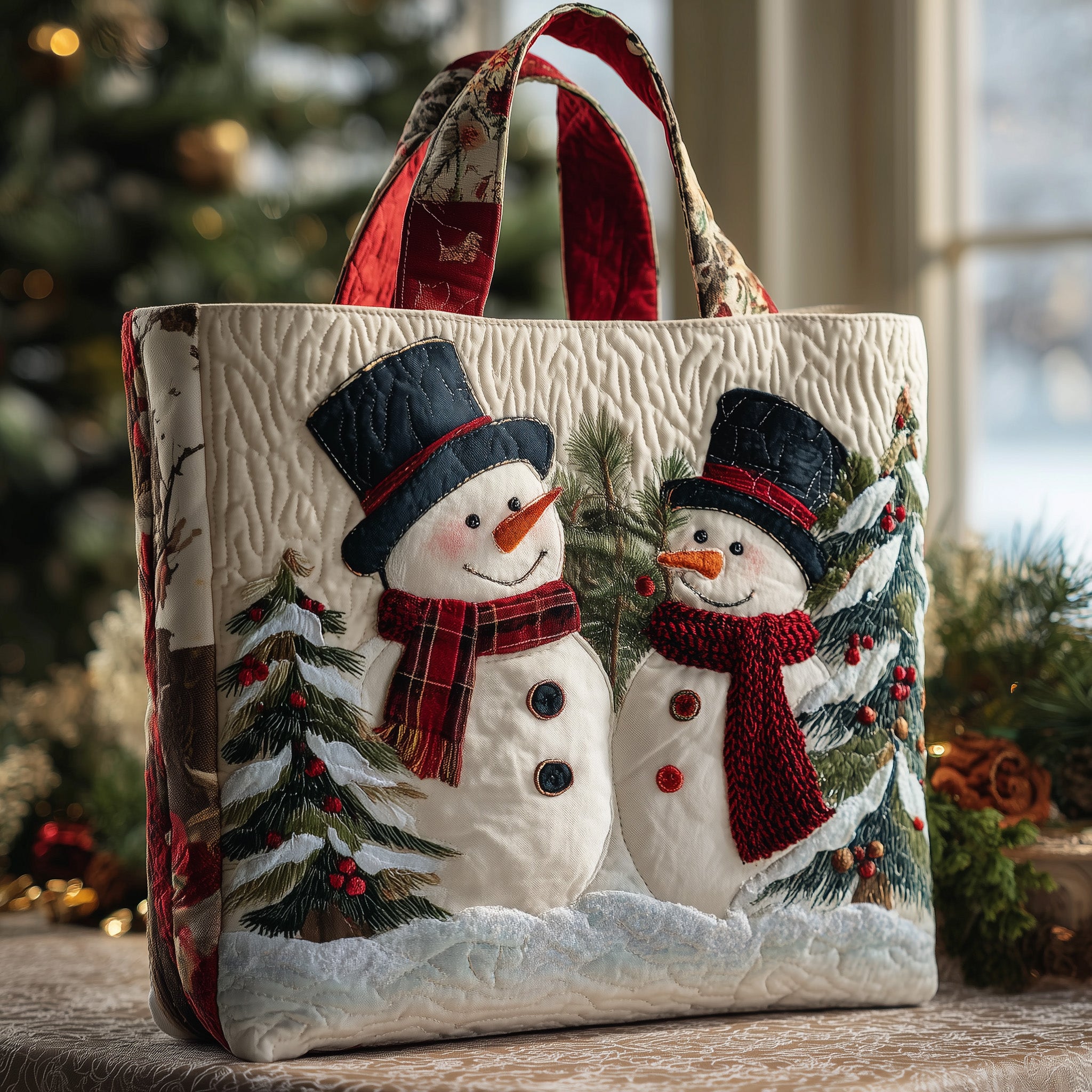 Holiday Snowman Charm Quilted Tote Bag GFTOTP11450