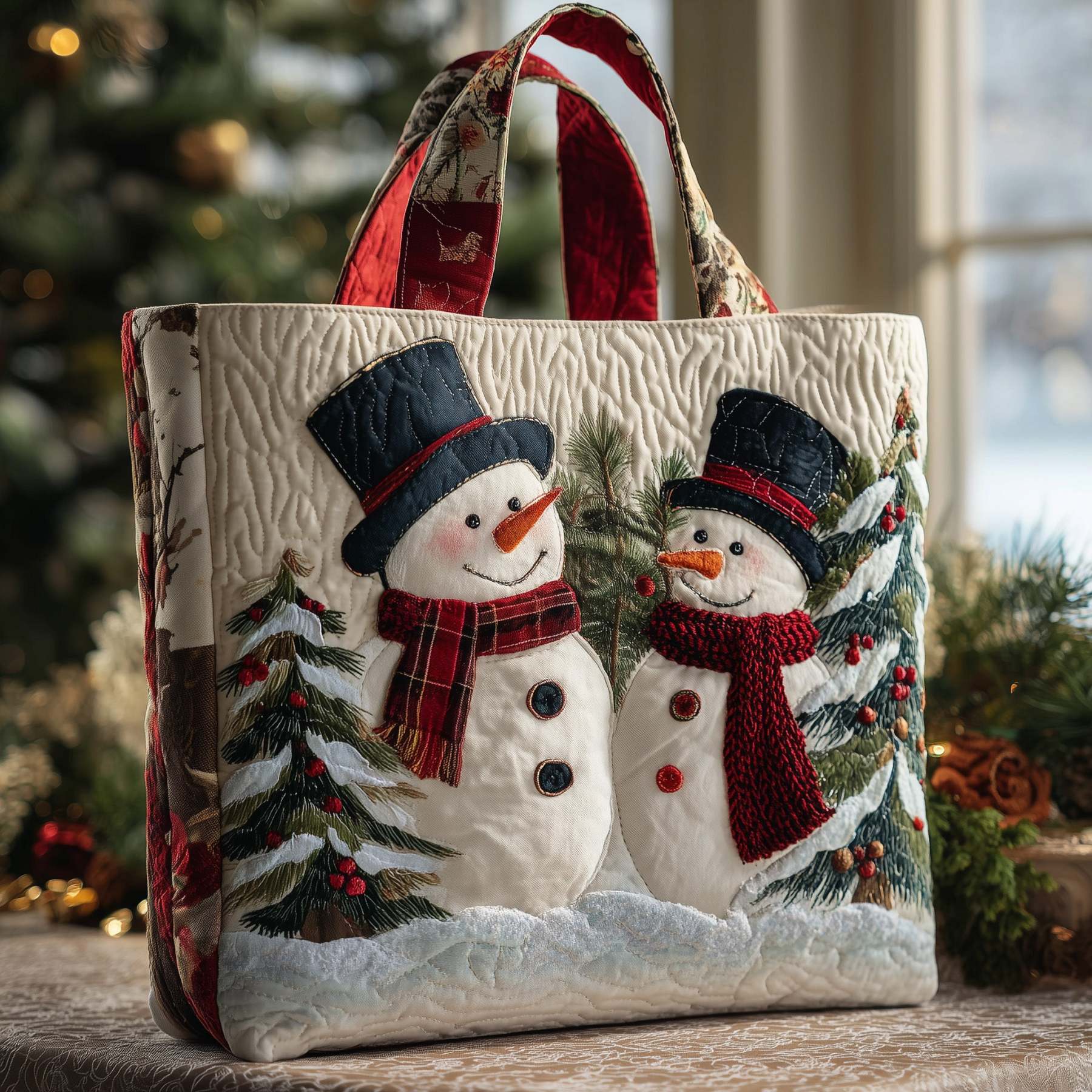 Holiday Snowman Charm Quilted Tote Bag GFTOTP11450