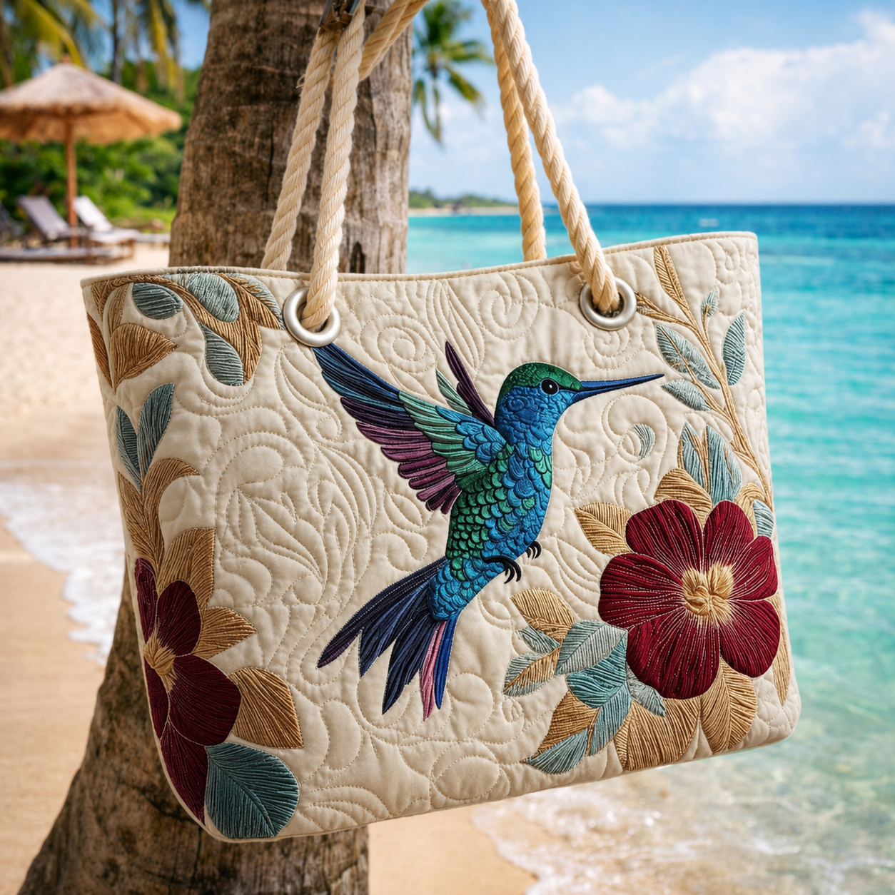 Hummingbird Bloom Quilted Beach Bag GFTOQA1564
