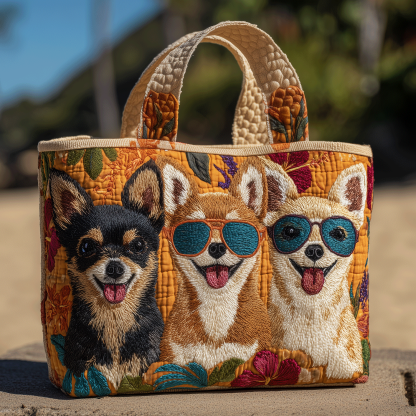 Happy Chihuahua Quilted Tote  Bag