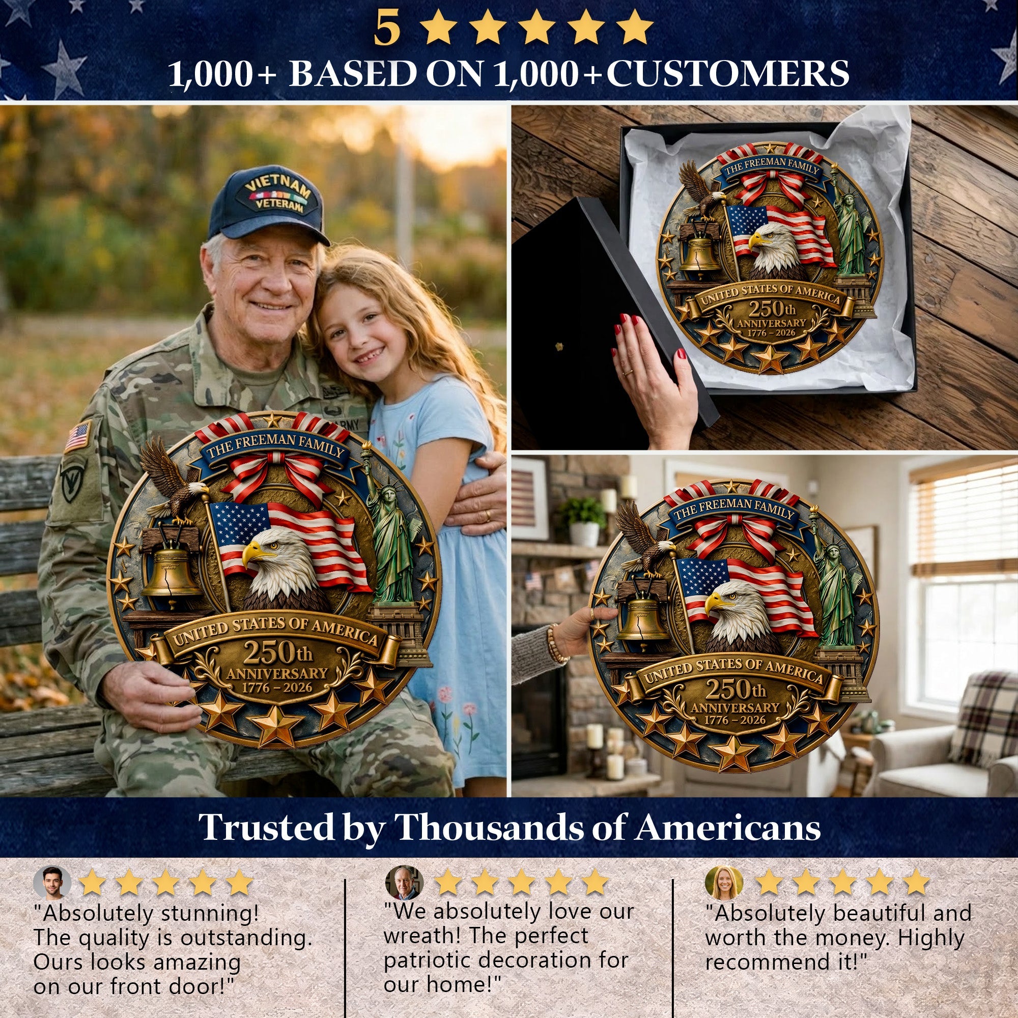 Custom Family Patriotic Door Decor – America 250th Anniversary Edition