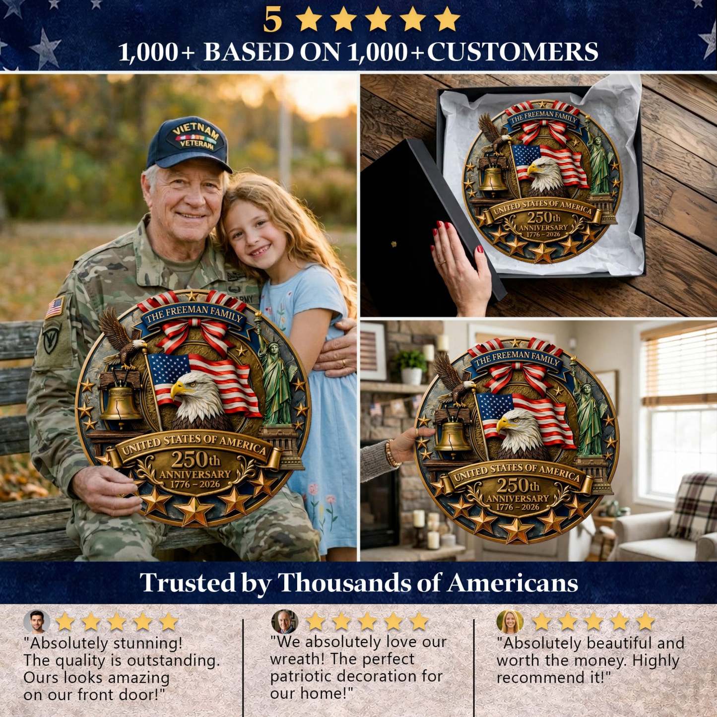 Custom Family Patriotic Door Decor – America 250th Anniversary Edition