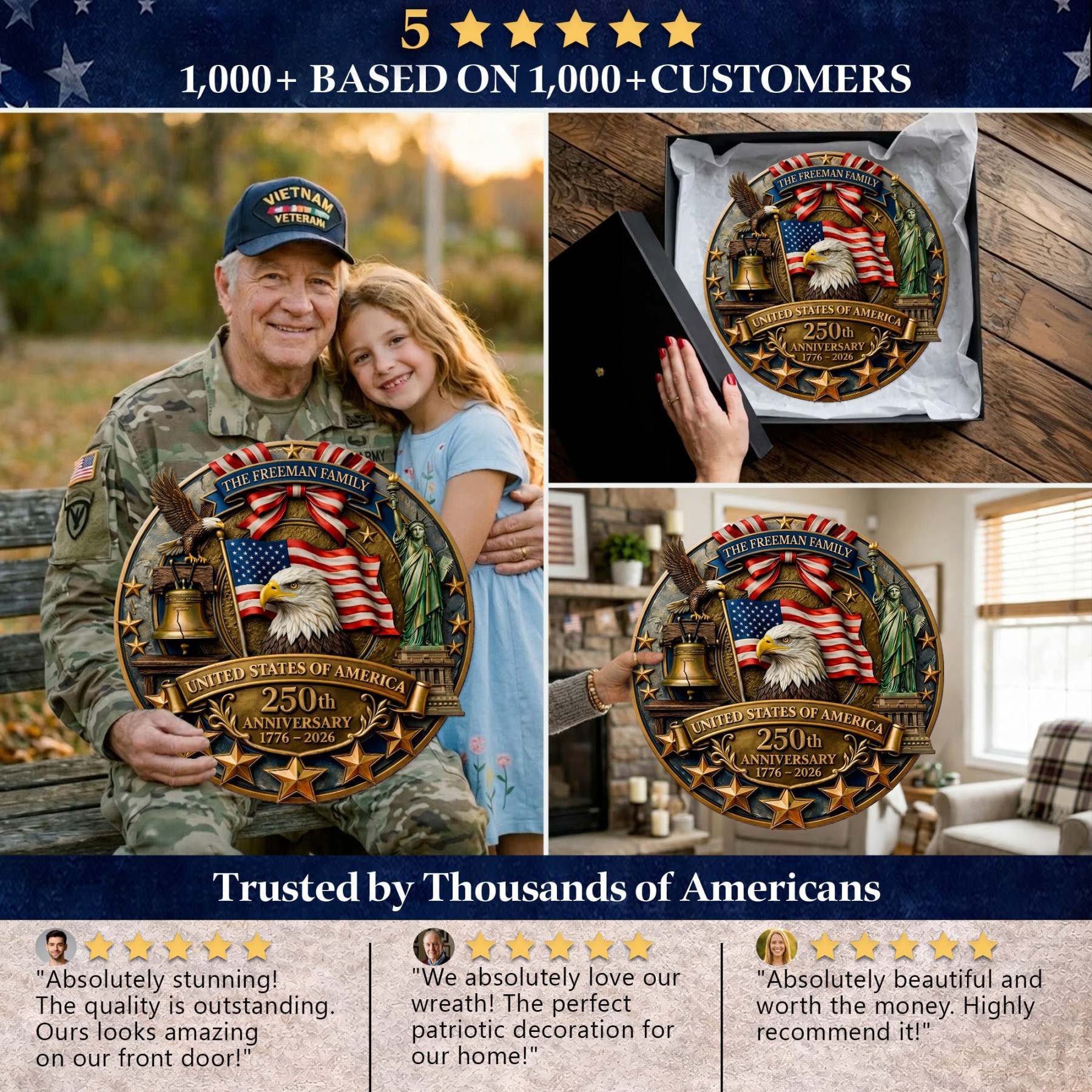 Custom Family Patriotic Door Decor – America 250th Anniversary Edition