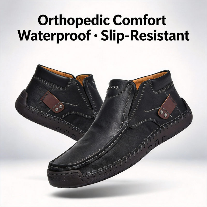 ⏰LAST DAY-60% OFF🛒Men’s Outdoor Casual Leather Boots – First Layer Cowhide, Wide Toe, Arch Support, Zipper & Slip-On, Comfortable for Walking & Driving