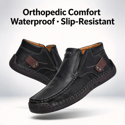 ⏰LAST DAY-60% OFF🛒Men’s Outdoor Casual Leather Boots – First Layer Cowhide, Wide Toe, Arch Support, Zipper & Slip-On, Comfortable for Walking & Driving