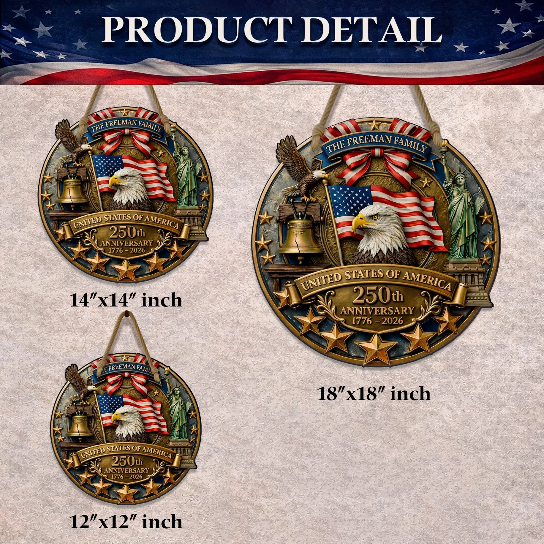 Custom Family Patriotic Door Decor – America 250th Anniversary Edition