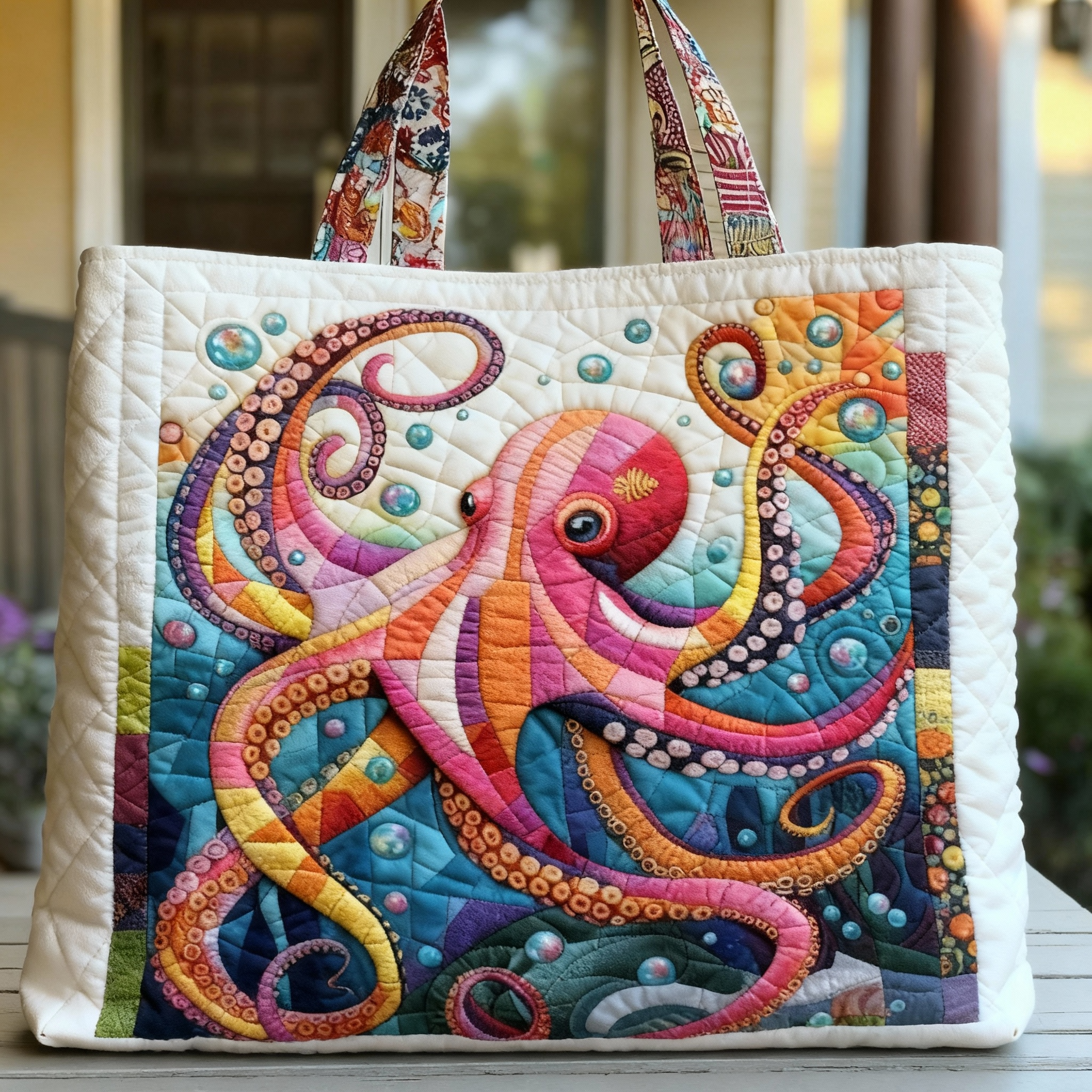 Stylish and interesting quilted tote bag